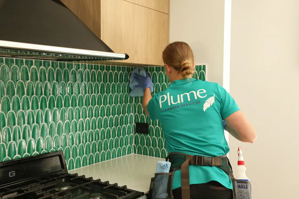 Alice cleaning a splashback